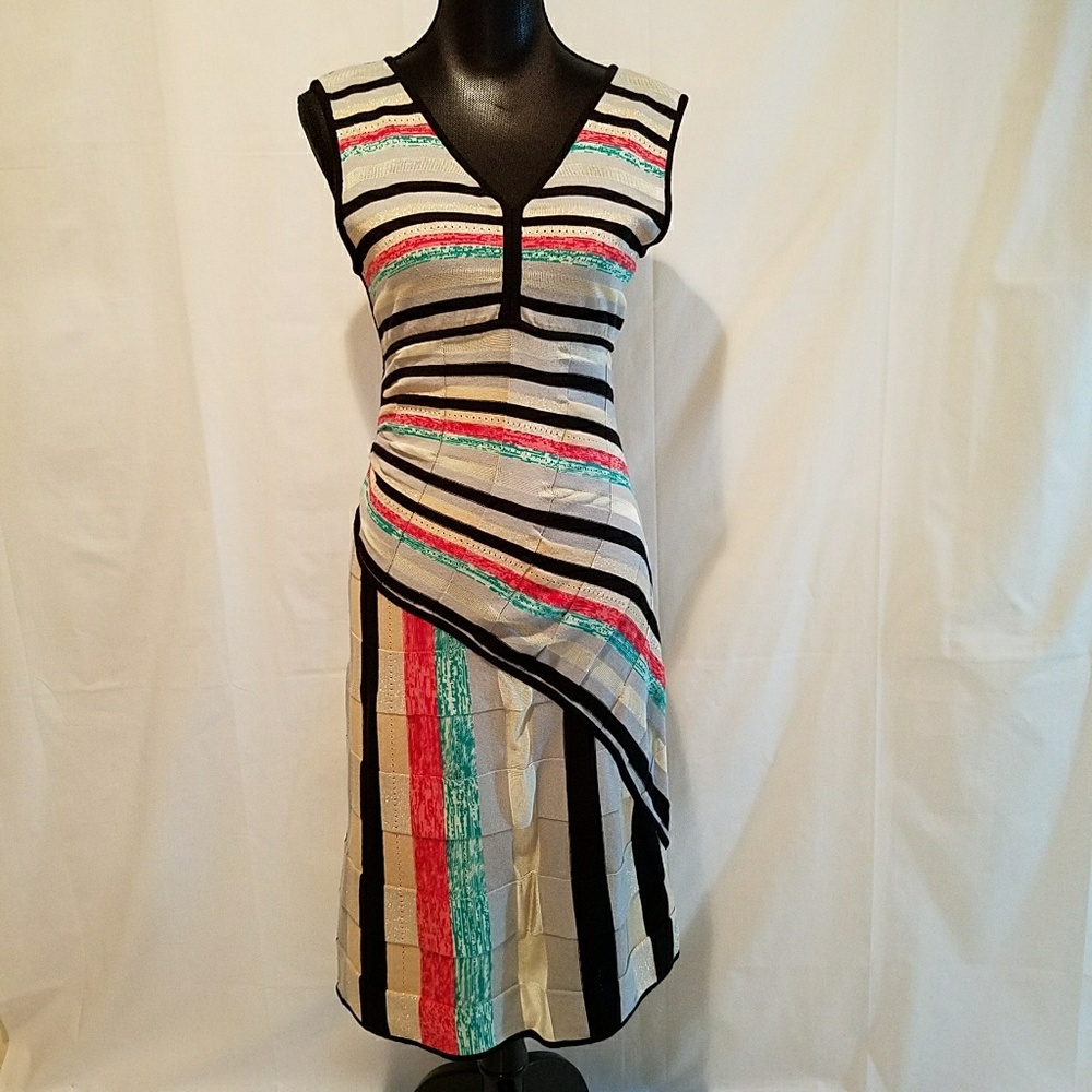 Elegant Striped Midi Dress with Multicolor Accents